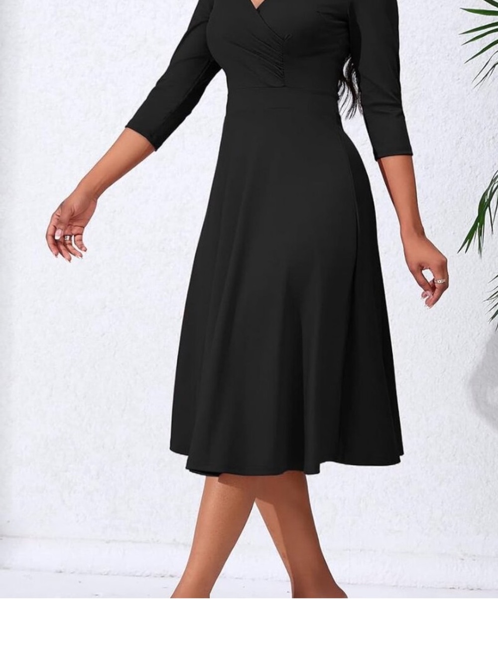 Classic Black V-Neck Midi Dress